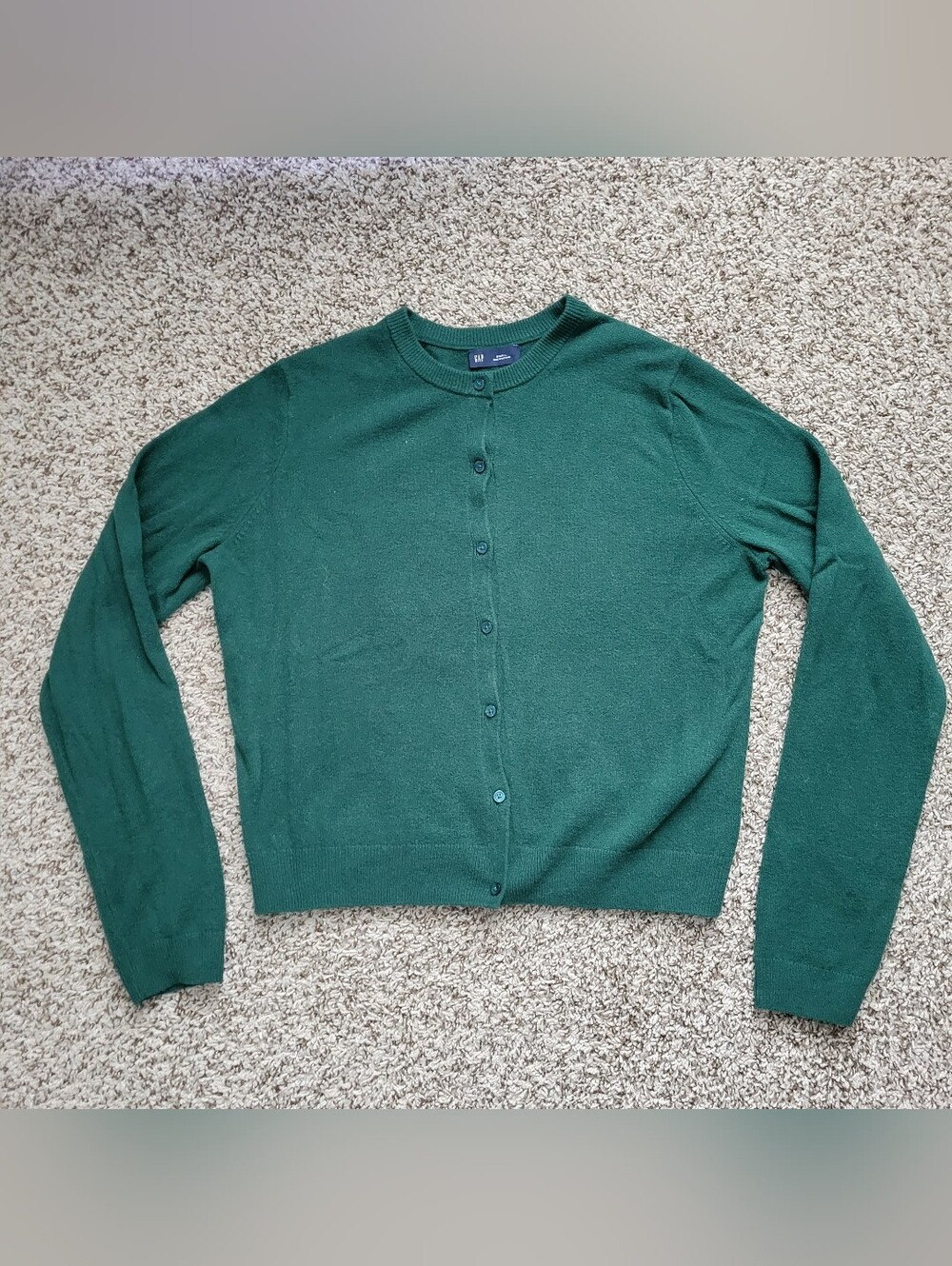 Gap CashSoft Sweater Cardigan Evergreen Green Crew Neck Crop Cropped Small - Picture 2 of 6